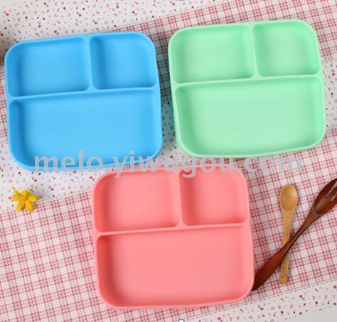 Silicone Square Three-Grid Plate， Silicone Strong Suction Cup Plate， silicone Baby Children‘s Dinner Plate
