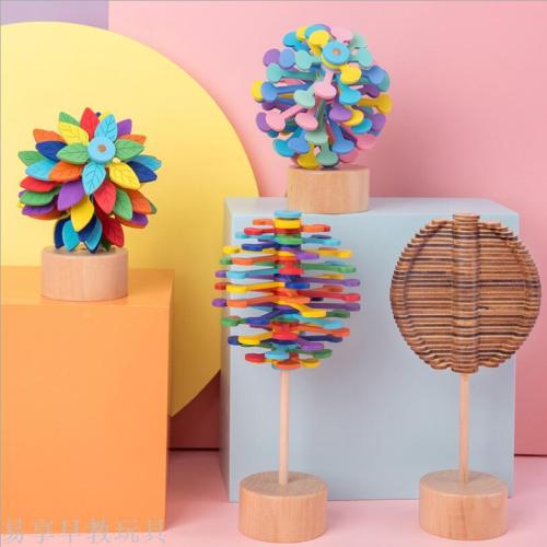 Wooden Rotating Lollipop Children‘s Educational Toy Fei‘s Series Creative Office Decompression Wooden Toy Model