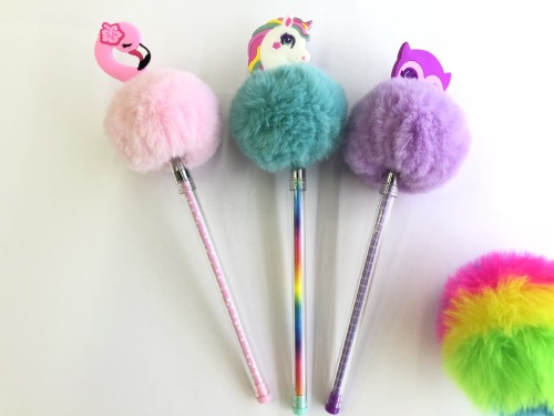 New Cartoon Creative Shape PVC Head Unicorn Flamingo Hair Ball Cylinder Pen Gel Pen Factory Direct Sales