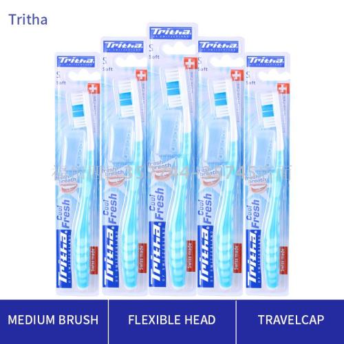 Tritha Cool Medium Bristle Adult Toothbrush Export Products with Sheath