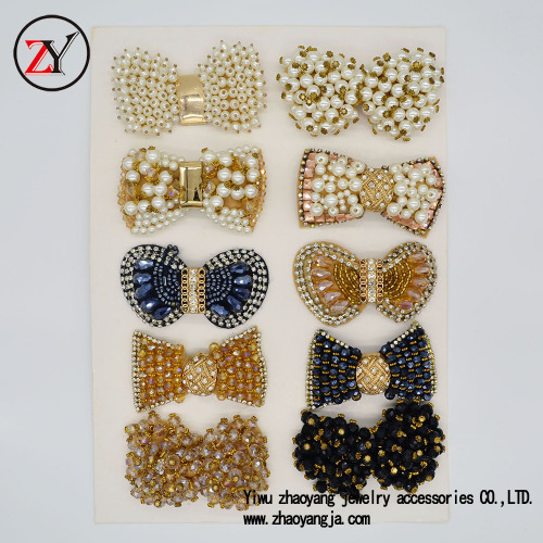 Factory Direct Sales Classic Crystal String Beads Bow-Shaped Shoe Buckle Handmade Shoe Ornament High Quality and Low Price Zy08114