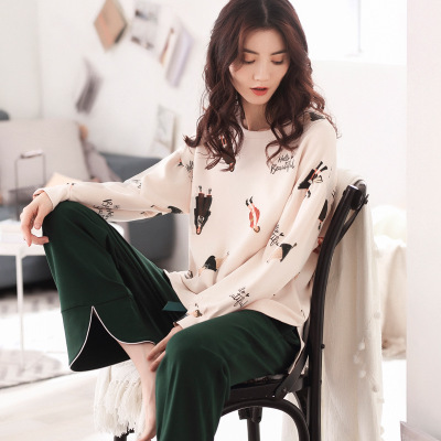 New cotton ladies home wear plus-size pajammies women spring and autumn winter long sleeve cotton collar leisure suit