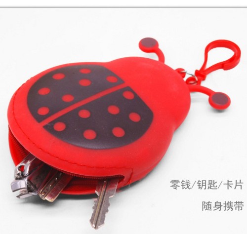 ladybug silicone bag silicone coin purse zipper key case silicone storage bag