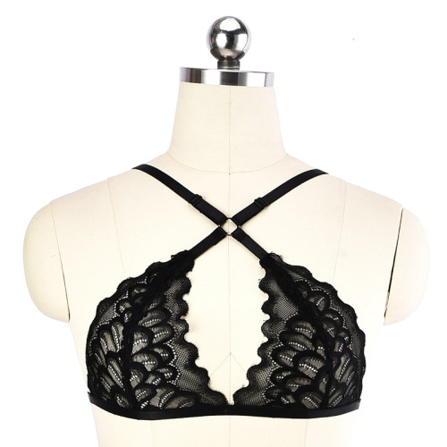 lou jiang clothing cross-border e-commerce halter cross flounced lace beautiful back harness underwear o0742