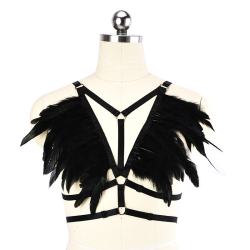 lou jiang foreign trade sexy lingerie e-commerce wish new v-shaped harness bra with feather for drawing proofing