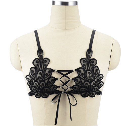factory wholesale european and american lace straps sexy lingerie stitching black seductive elastic band bra top female