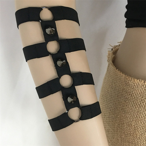 fashion punk european and american popular elastic strap bracelet black elastic rivet nightclub bar dance gloves ring