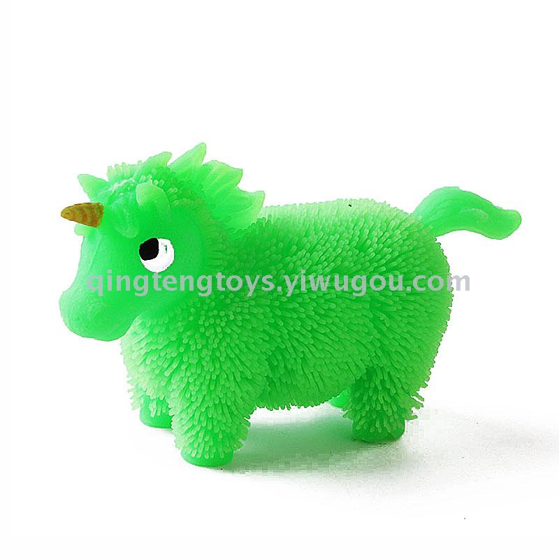 New unicorn stress relief toy glow soft rubber ball TPR extrude vent toy for children