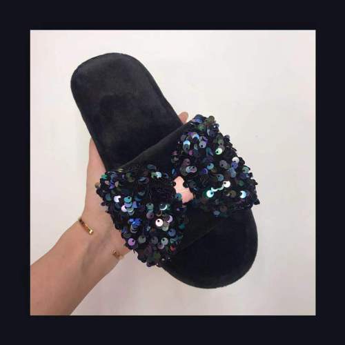 sequined large bow opening flip flops fur slipper home floor slippers spring and autumn women‘s slippers women