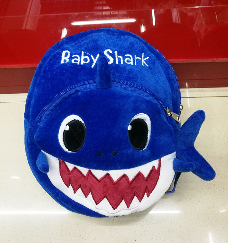 早教幼儿园小朋友毛绒书包男孩女孩零食双肩包卡通可爱小鲨鱼背包_三