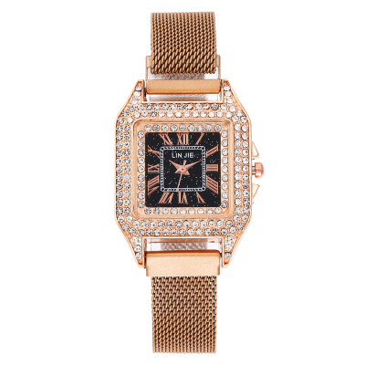 Hot style new double-layer diamond set square dial ladies magnet watch selling magnet quartz women's watch