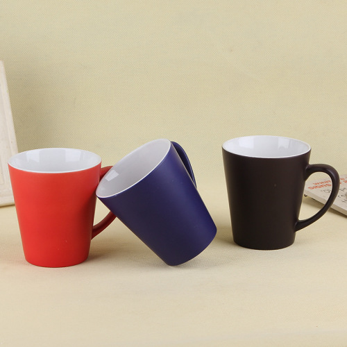 creative color changing cup heat transfer printing curved handle new frosted magic cup cone temperature changing cup factory wholesale
