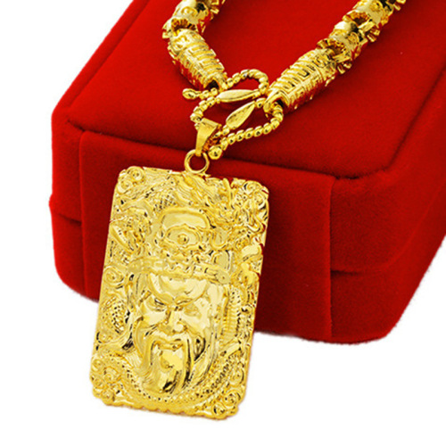 european gold jewelry plated 24k simulation gold jewelry vietnam sand gold domineering men guan gong square brand pendant necklace