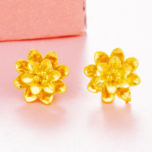 vietnam sand gold vintage flower stud earrings female temperament korean style gold-like simple flower earrings anti-allergy earrings