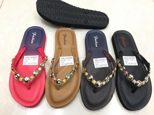 2019 Beach Sandals Women‘s Slippers TPR Outsole High Elastic Spray Color Mid-Sole Non-Slip Platform Beach Shoes