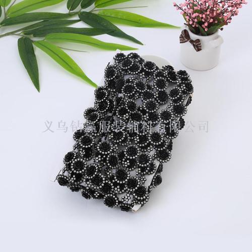 2019 New Single Black Resin Flower a Crystal Thread Drill Gang Drill Ornament Accessories Clothing Accessories