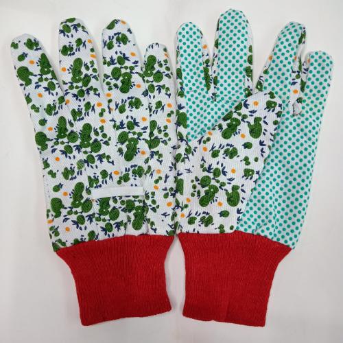 manufacturers supply 9.5-inch polyester cotton cloth green printing garden gardening tool gloves