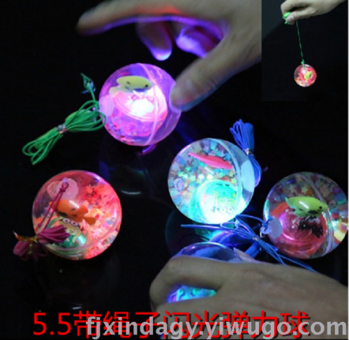 5.5cm Elastic Ball Crystal Ball with Line Luminous Elastic Ball Crystal Jumping Ball Cartoon Toy Stall Hot Sale