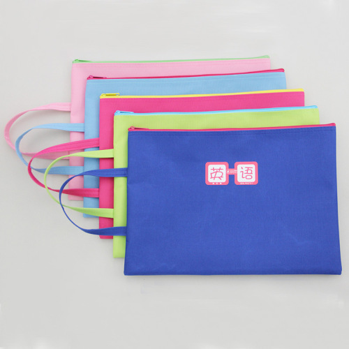 4-Piece A4 Double-Layer Canvas File Bag Homework Classification Subject Bag Tote Bag 9071 （Random Color）