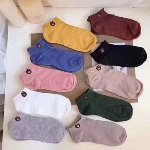 a pack of ten pairs of bear socks women‘s korean-style short boat socks low-cut summer personalized all-match cute bear socks women‘s boat socks