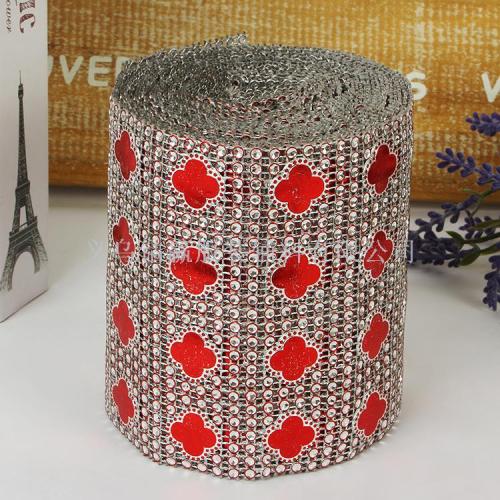 2019 New Four-Leaf Clover Red Imitation Diamond Plastic Thread Drill Gang Drill Ornament Accessories Clothing Accessories