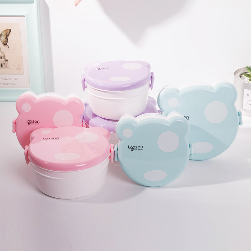 Cartoon cute bear lunch Box Apple Apple double bento Box mic...