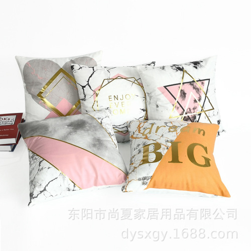 New Super Soft Flannel Stone Texture Bronzing Pillow Cover Pink Printing Cushion Cover Sofa Office Cushion