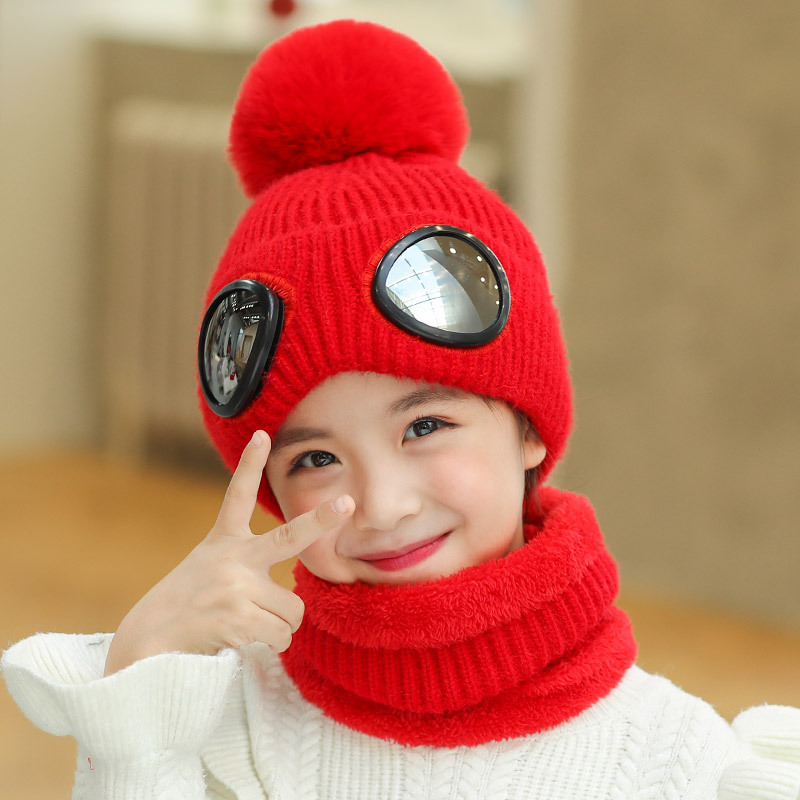 Children's hats in autumn and winter, add fleece and thickening hats, knitted caps, neck, and k