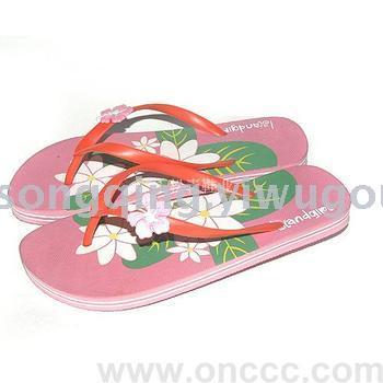 japanese and korean style fashion new beach foreign trade women‘s printing flip-flops shoelace with plastic flower