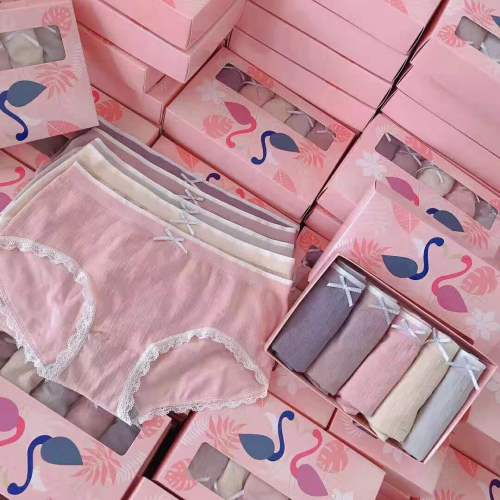new underwear women‘s cotton lace edge five-color flamingo underwear baby cotton underwear set seamless comfortable breathable