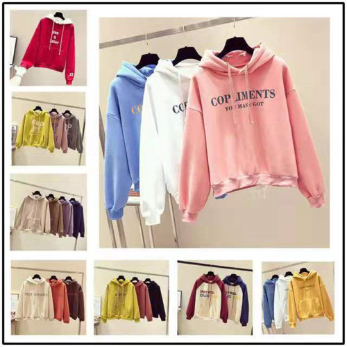 Autumn and Winter New Korean Style Women‘s Pullover Hooded Sweater Stall Hot Selling Ladies Fleece Padded Coat Student Sweater Wholesale