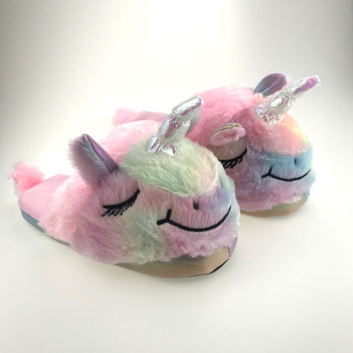 New Colorful Unicorn Slippers Winter Home Indoor Bedroom Female Cute Funny Non-Slip Warm Fluffy Slippers