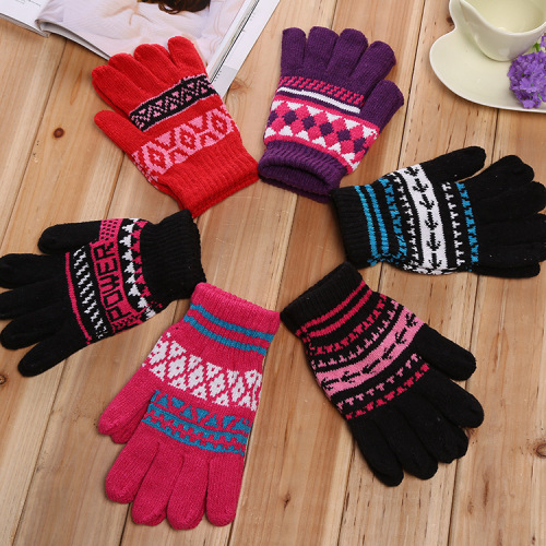 Winter Outdoors Warm Keeping Sports Knitted Full Finger Women‘s Gloves Finger Brushed Gloves Wind and Cold Proof Gloves Factory Wholesale