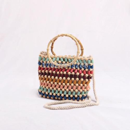 ring color handmade beaded woven bag straw bag women‘s portable shoulder messenger bag