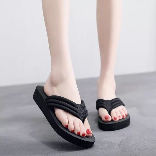 summer new women‘s solid color flip flops woven belt flip flops casual beach slippers wholesale quantity discount