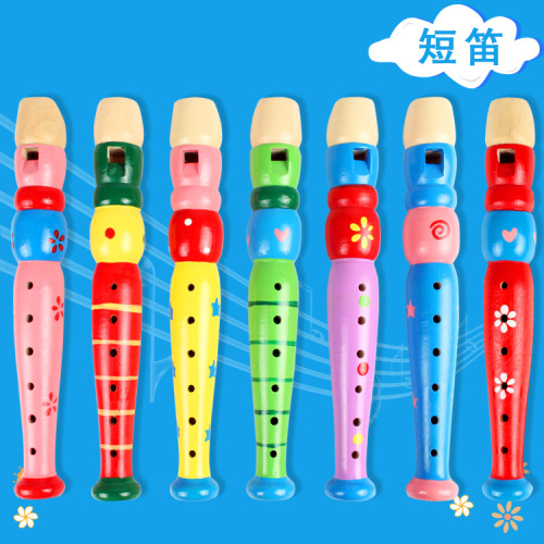wooden cartoon flute wooden children clarinet 6 holes small piccolo playing musical instrument infant educational toys