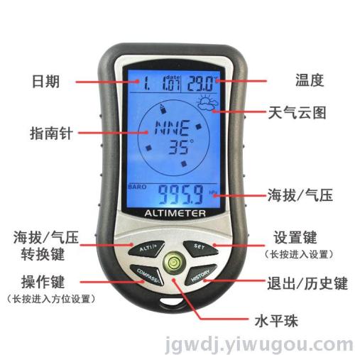 8 in 1 Handheld Electronic Compass Altitude Watch Outdoor Sports Multifunctional Altimeter Barometer Altitude Meter