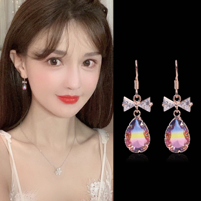 Colorful Fashion Zircon Earrings Temperament Mid-Length Water Drop Earrings Korean Style Colorful Popular Earrings Factory Wholesale