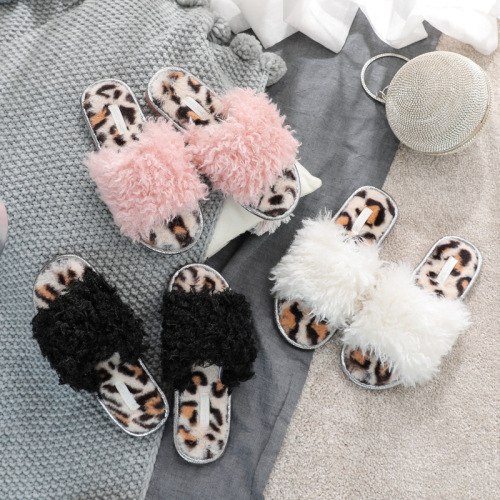 INS Style Fashion Autumn Open-Top Slippers Small Curls Fur Slipper Flip Flops Indoor Home Slippers Slippers for Women