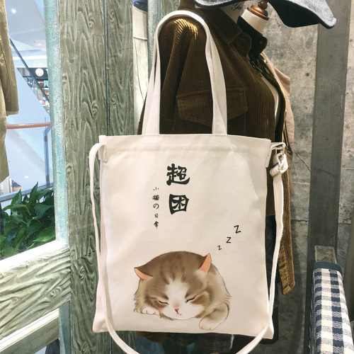 new spring， summer， autumn and winter crossbody one-shoulder canvas bag girls‘ series cotton cloth bag thermal transfer portable bag customization