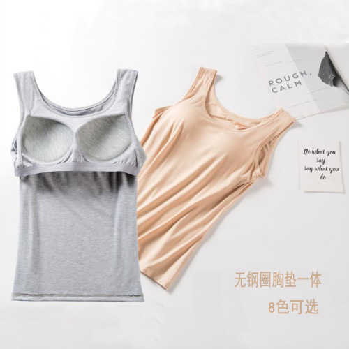 Factory Wholesale modal with Chest Pad Sling Upgraded Cup Integrated Large Size Yoga Bottoming Shirt Women‘s Vest