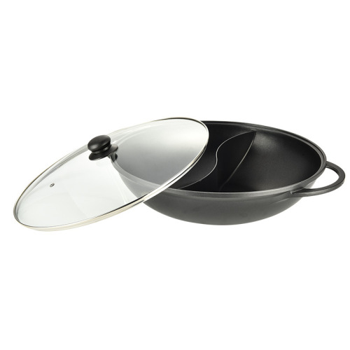double-ear double-bottom non-stick induction cooker korean hot pot cast aluminum wok pan multi-functional round universal hot sale