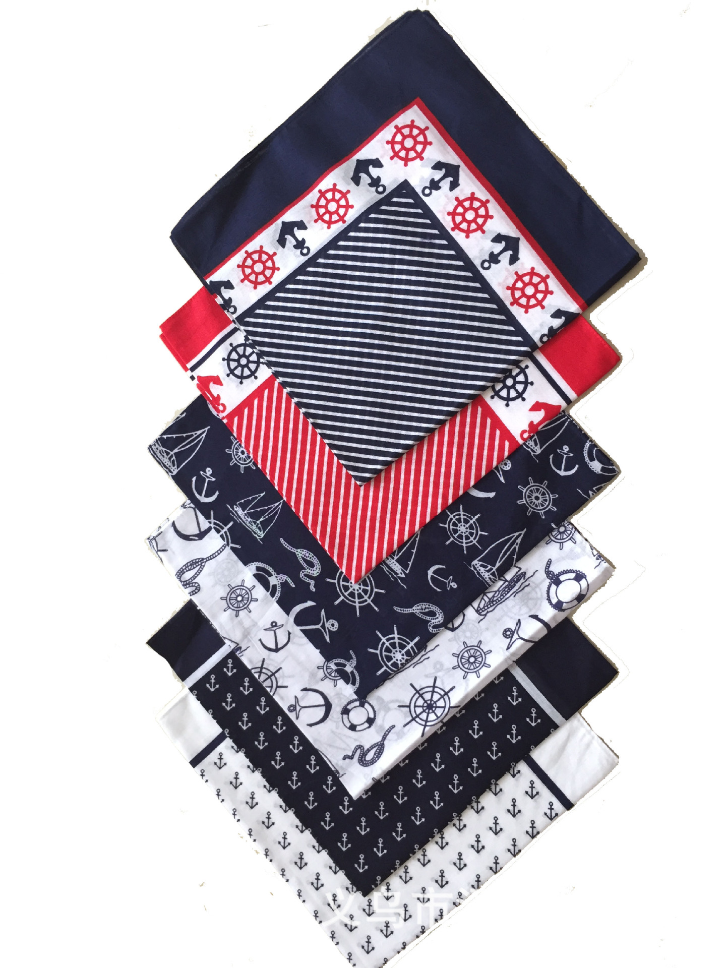 海锚海绳头巾春秋新款经典海军海洋风日系 水手全棉方巾 大手帕