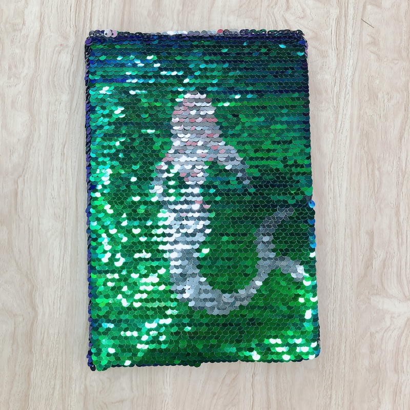 厂家批发定位绣亮片变色鱼鳞片本子美人鱼造型可翻转学生日记本_文燕