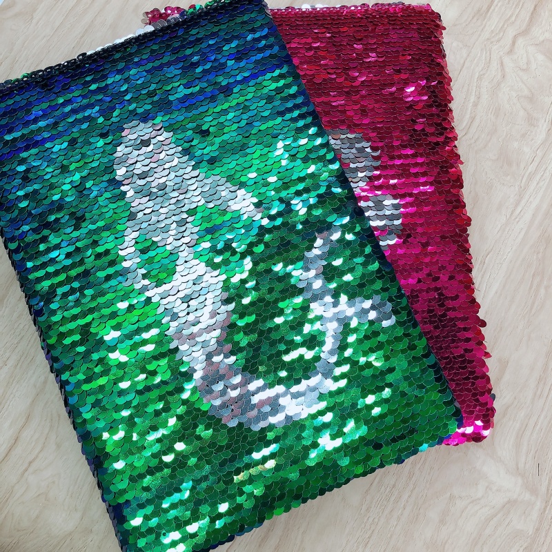 厂家批发定位绣亮片变色鱼鳞片本子美人鱼造型可翻转学生日记本_文燕