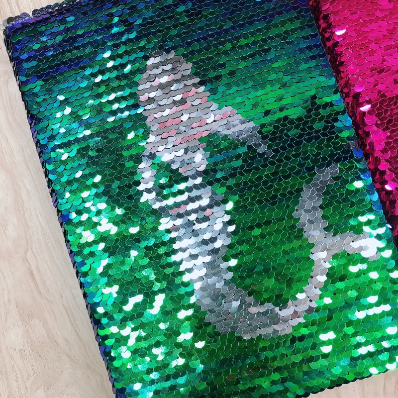 厂家批发定位绣亮片变色鱼鳞片本子美人鱼造型可翻转学生日记本_文燕
