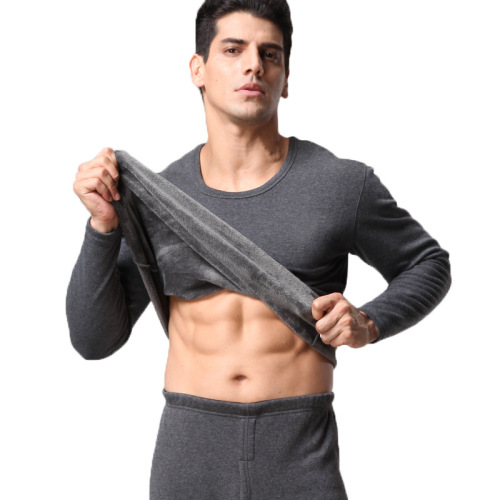 2019 Men‘s round Neck Super Soft Velvet Thermal Underwear Set plus Velvet Thickened Solid Color Base Wholesale One Piece Dropshipping
