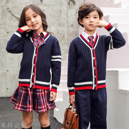 Kindergarten Garden Clothes Autumn and Winter new School Uniform for Primary and Secondary School Students British Style Class Clothes Boys and Girls Knitted Sweater Three-Piece Set
