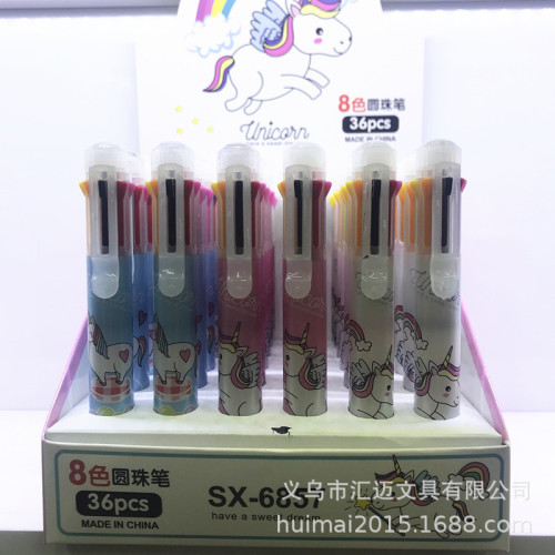 creative new crown eight-color ballpoint pen multi-color ballpoint pen unicorn eight-color ballpoint pen press colorful pen