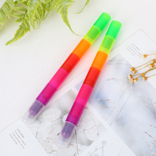 Creative Korean Cute Refreshing Children‘s Promotional Models Wholesale Supply Rainbow Fluorescent Pen 6 Multi-Color Fluorescent Pen
